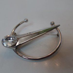 Unbranded Silvertone Round Brooch Pin W Faux Diamond Accent 2" X 2"